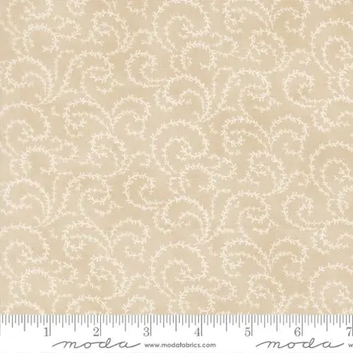 5-Yard Continuous Fabric Cuts Moda Porcelain Swirls on Tan– Endless Possibilities!