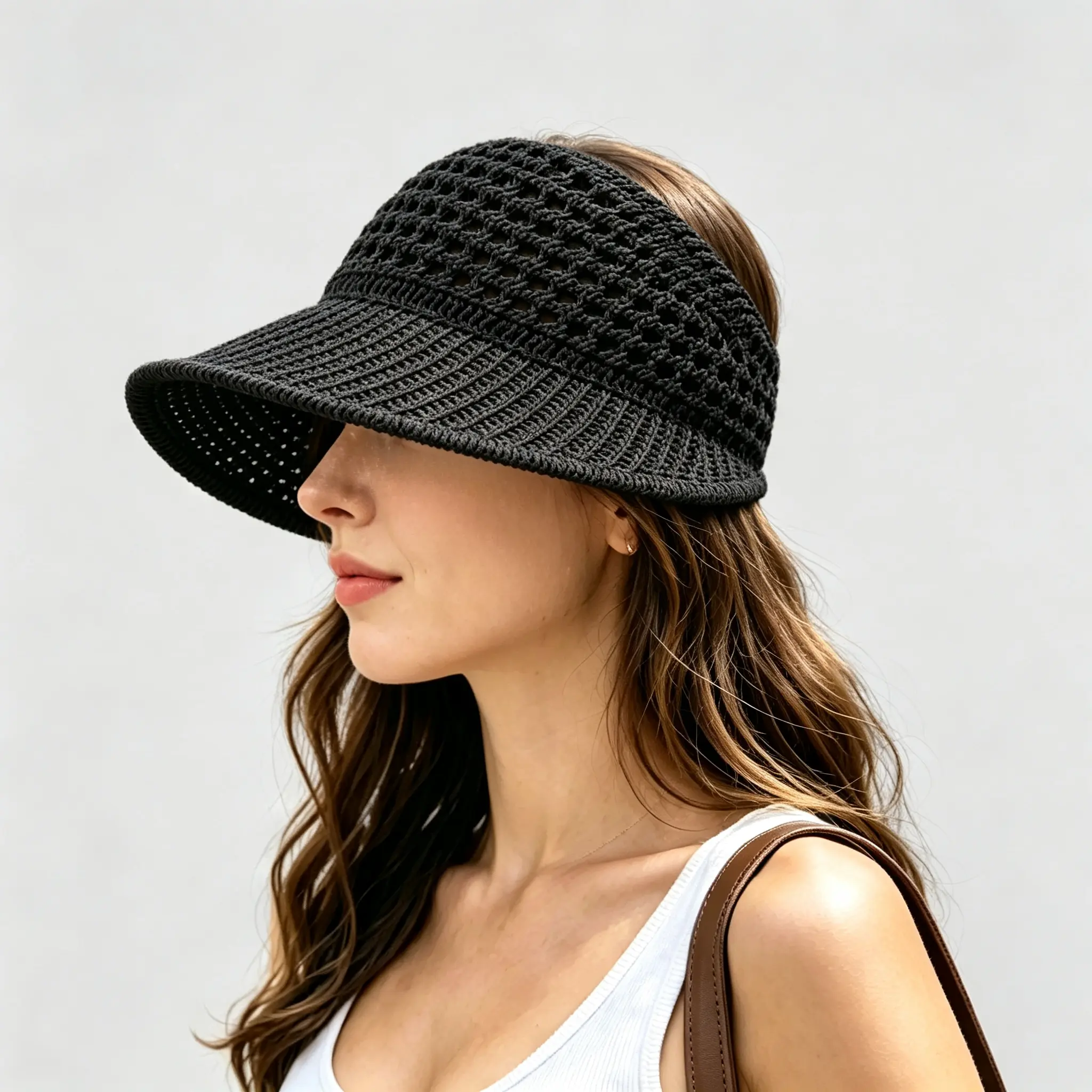 Women’s Crochet Mesh Sun Visor Hat, Lightweight Breathable Knit Sun Protection Cap, Vintage Beach Vacation Hat for Travel & Daily Wear