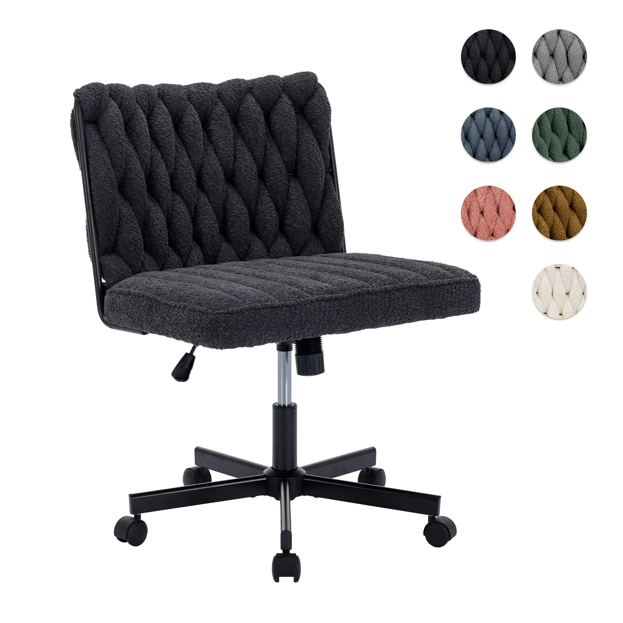 SOUTTEE Criss Cross Legged Office Desk Chair with Wheels, Modern Armless Desk Chair with WideSeat, Home Office Chair for Work, Meditation,Vanity