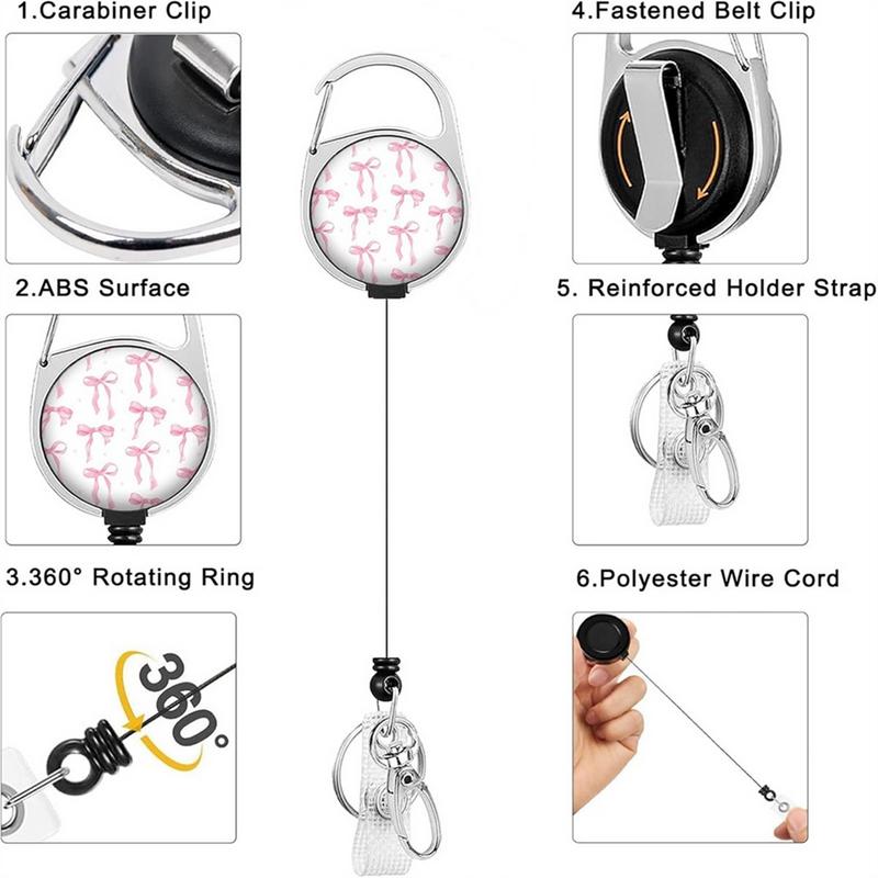 Badge Holder Retractable Clip with Lanyard,Bow Print Lanyard with ID Holder,Breakaway Lanyards for ID Badges for Women for Christmas New Year Home Use