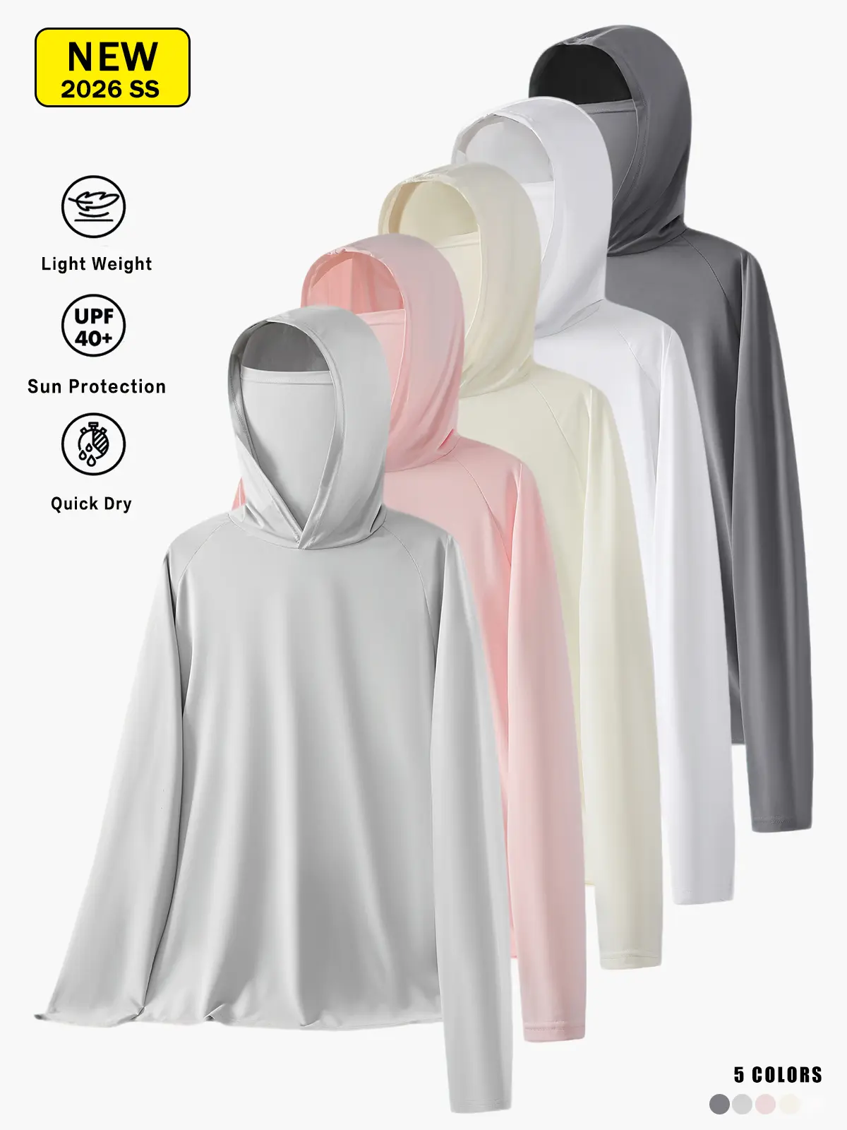 Unisex UPF 40+ Sun Protection Hoodie Shirt with Built-in Face Cover, Quick Dry Lightweight Long Sleeve UV Rash Guard, Outdoor Shirt for Fishing Hiking Cycling Men Women