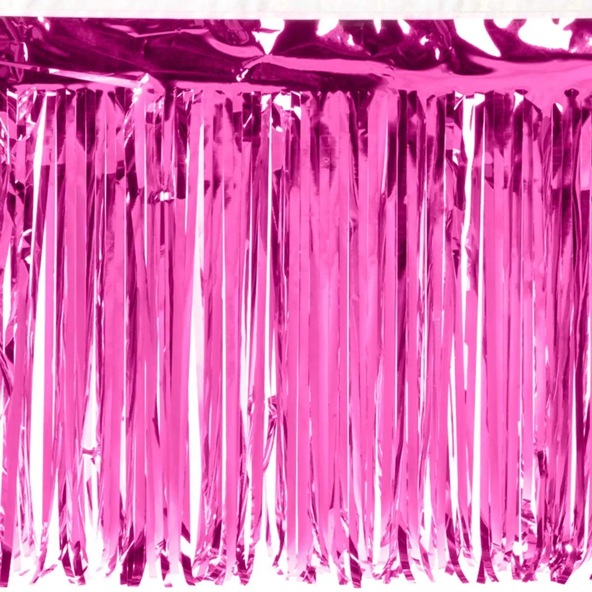 Anderson's Double-Ply Metallic Cerise Pink Vinyl Fringe Garland, 15in x 10ft Hangable Shiny Trim, All-Seasons Decor for Halloween Parties, Graduation Banners, Event Backdrops