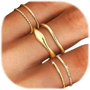Dainty Thin Stackable  Rings for Women Non Tarnish Minimalist Cubic Zirconia Band Rings Trendy Statement Stacking Rings Set Size 6-9