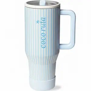 Coco Ruta 40 oz Water Bottle with Handle & Flip Straw - Fits in Cup Holder, Leak Resistant Tumbler-Reusable Insulated Stainless Steel & Rubber Base - Gifts for Women & Men