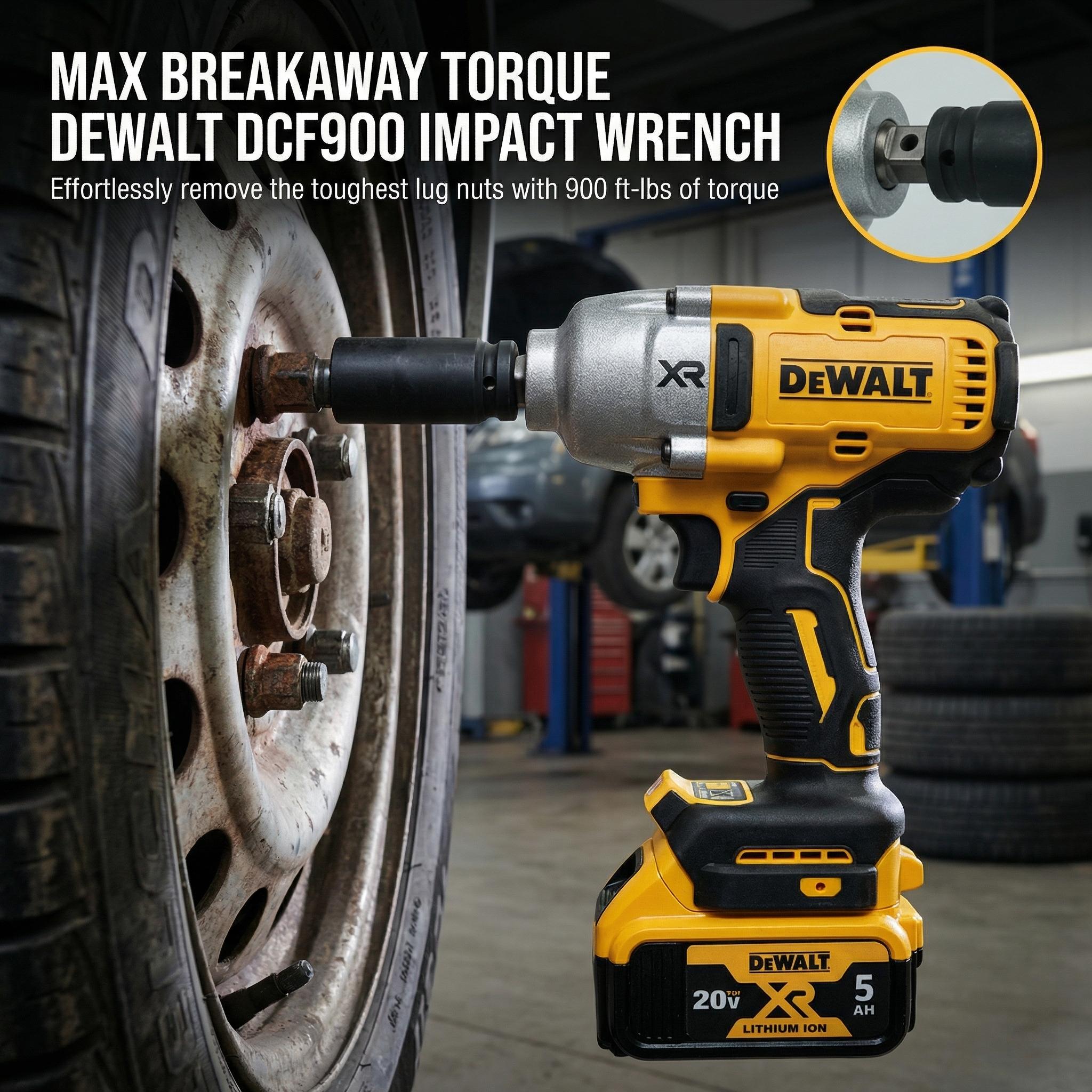 DEWALT DCF900B 20V MAX XR Brushless High Torque 1/2-Inch Impact Wrench with Hog Ring Anvil Delivering 1030 ft-lbs Max Fastening Torque and 1400 ft-lbs Breakaway Torque for Heavy Duty Automotive and Construction