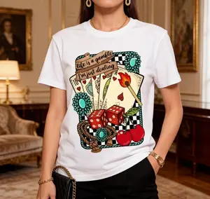 Women's Oversized Graphic Tees - "Life Is A Gamble" Playing Cards Print | Boho Western Trendy T-Shirt