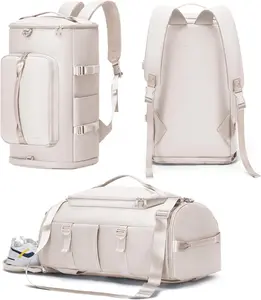 Gym Bag with Shoes Compartment and Wet Pocket Sports Duffle for Men and Women, Travel Backpack Weekender Overnight Bag Beige