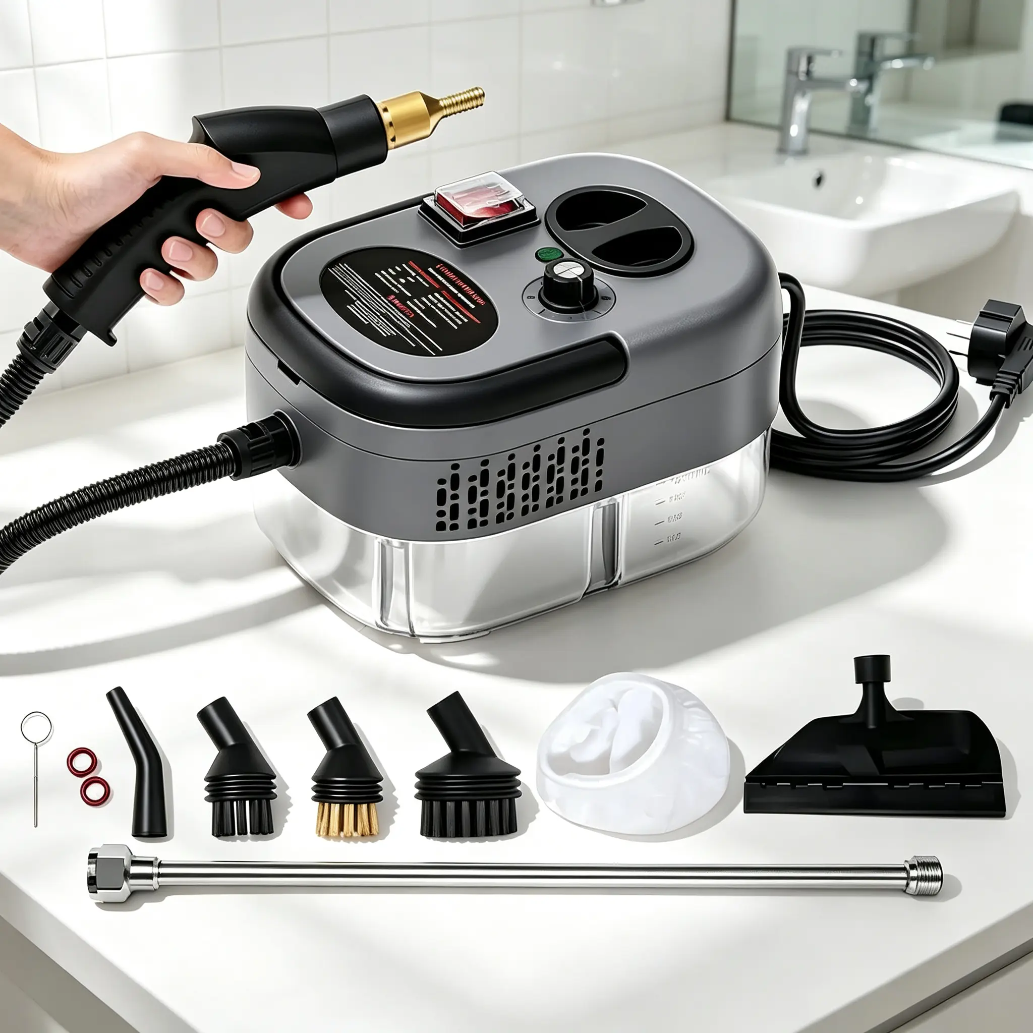 Handheld Portable Steam Cleaner, 6-Level Adjustable, 15s Fast Heat-Up, 14/24-Piece Accessories with Extension Rod, High-Temperature Deep Cleaning Tool for Home, Tile, Car Detailing