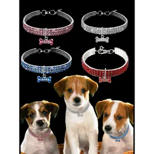 3 Rows Bling Rhinestone Pet Collar, Elastic Crystal Necklace for Small Dogs & Cats, Adjustable Fancy Pet Jewelry