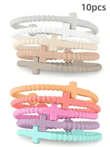 10pcs Thin Cross Silicone Bracelet, Cute Hand Strap, Fashion Cross Bangle, New Fashion Bracelets, Stackable Bracelets, Accessories Gifts, Women & Men Jewelry