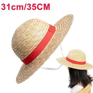 31cm/35CM Anime Straw Hat Festivals Party Cosplay Props Sun Protection Hat Parent-child Summer Sun Straw Beach Hat For Men Women Sombrero Panama