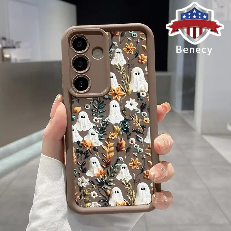 Case Compatible with Galaxy S23 Ultra S24 Plus S25 S22+ Halloween Spooky Garden Patterned Soft TPU Bumper Shockproof Rugged Cellphone Cover Gift for G