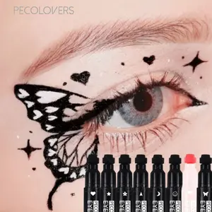 8pcs/set Waterproof Double-Ended Eyeliner and Stamp Pen, Moon Flower Star, Smudge-Proof, Suitable for Beginners