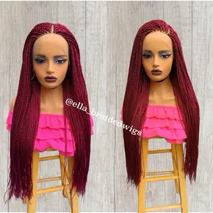 13*4 Frontal Lace Wig Senegalese Twists Color Burgundy Black root 28inches Braided Wigs for Women