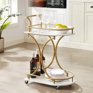 2-Tier Bar Cart, Mobile Bar Serving Cart, Industrial Style Wine Cart for Kitchen, Beverage Cart with Wine Rack and Glass Holder, Rolling Drink Trolley for Living Roo