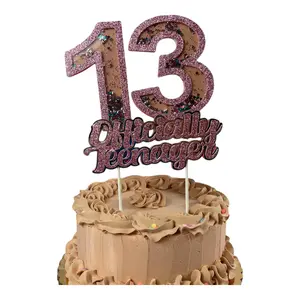 Creativity Shimmers Officially Teenager 13th Girl's Birthday Cake Topper Shaker Multilayer Pink Gold Glitter With Confetti Sturdy and Handmade Safe