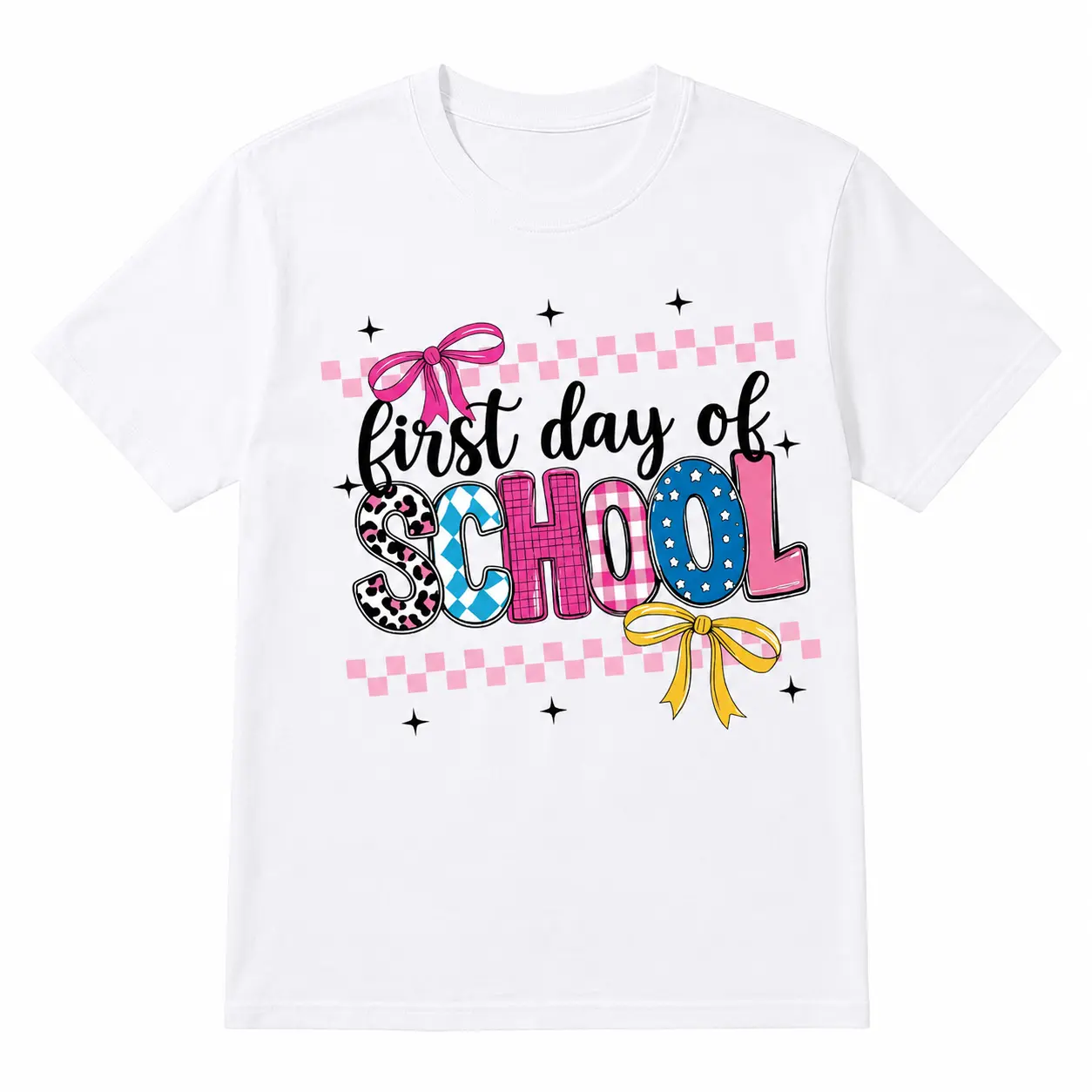 First Day of School Essential! Loose Preppy Style Tee for Boys & Girls, Classic Round Neck Comfortable School Outfit Breathable Shirt Graphic Printed Tee