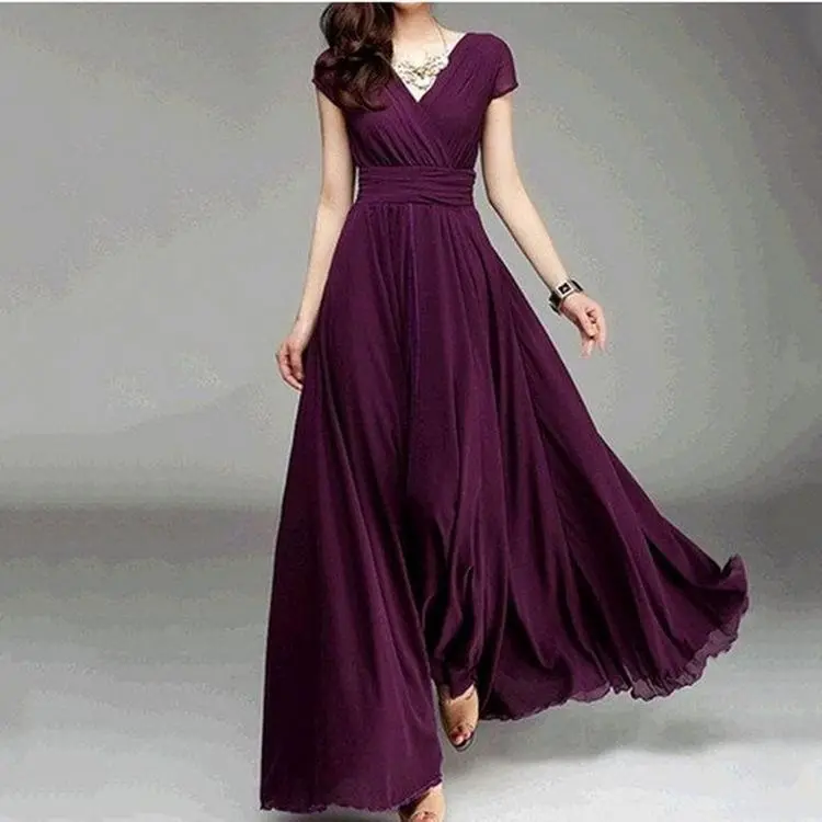 Women's Plus Size Boho Chiffon Wrap Dance Dress - 2025 Elegant Short Sleeve Ruched Solid Basic Polyester Fabric Wedding Gown, Includes Random $5 Value Gift, Shortsleeve