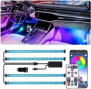 Car LED Strip Lights, LED Interior Strip Lights RGB with Smart APP Remote Control,Multicolor Footwell Under Dash Inside Light Kits Music Sync Mode, for Vehicle Internal, SUV, Trucks, V