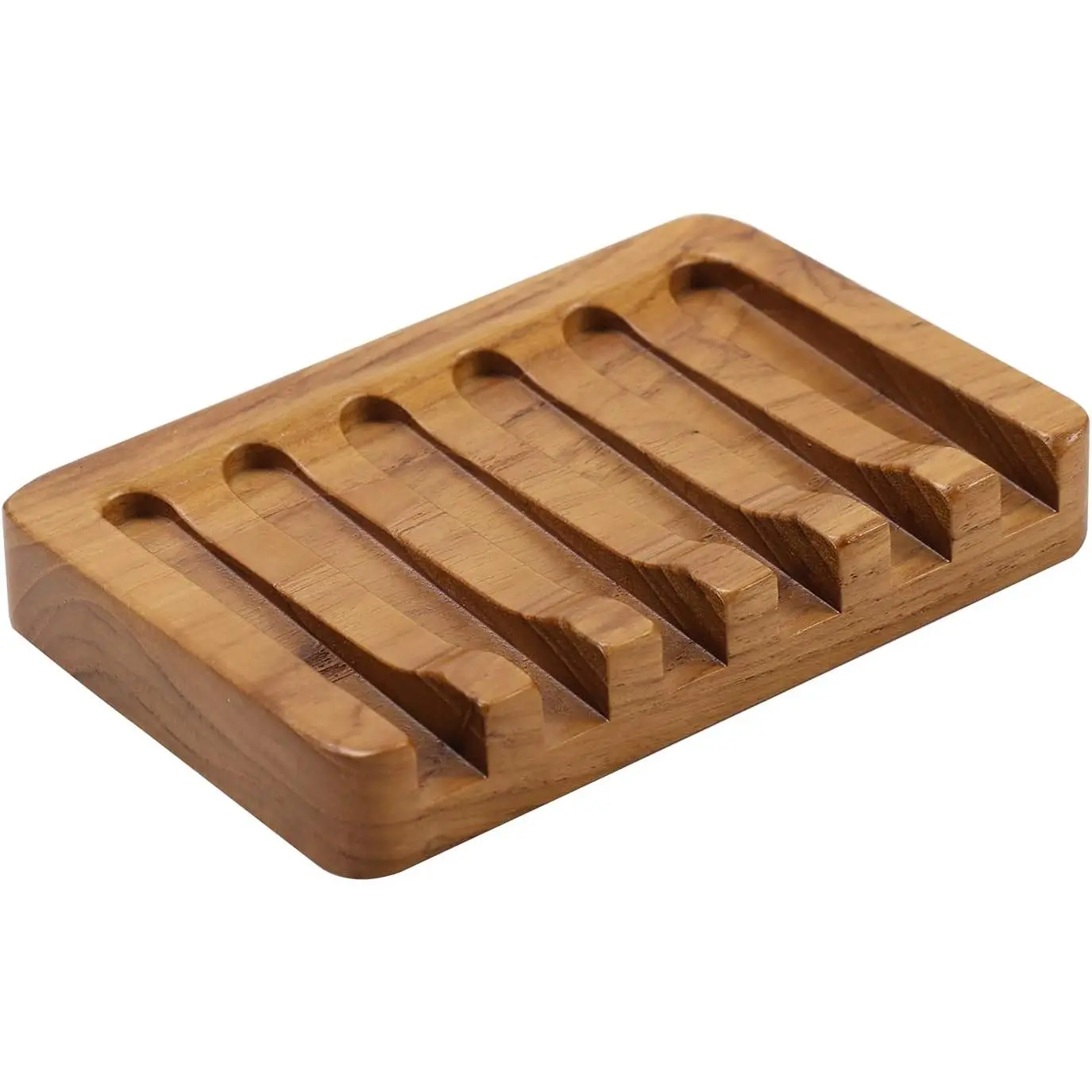 Soap Dish with Slanted Waterfall ,Bar Soap Holder Teak Wood, Soap Saver for Shower, Bathroom, Sink, Kitchen and Countertop