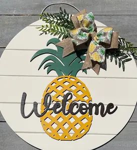 Pineapple Welcome Sign, Pineapple Decor, Pineapple Door Wreath, Summer Door Sign