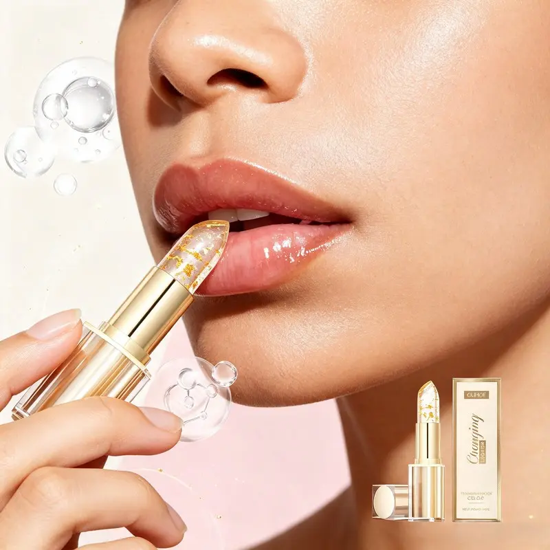 OUHOE Transparent Gold Leaf Color Shift Lipstick, Lock In Lip Moisture, Repair Dry Cracked Lips, Smooth Glossy Finish Long Wear Lip Care Stick lipoil dupe