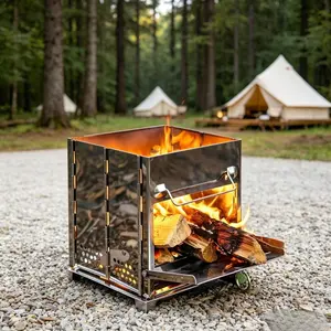 Compact Mini Stainless Steel Firewood Stove, Foldable Heat-Resistant Portable Fire Pit, Lightweight Durable Structure for Outdoor Heating and Cooking, No Electricity Required, Ideal for Camping, BBQs and Backyard Gatherings
