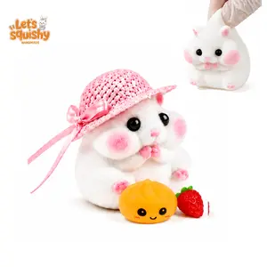 Letsssquishy Handmade Taba Hamster Squishy Toy, Ultra-Soft Silicone Squeeze Sensory Fidget Toys, Cute Mochi Desk Decor for Stress Relief, Great Gift with Mini Strawberry, Dumpling & Hat Accessories