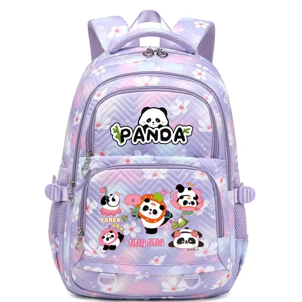 Panda Flower Printing Backpack Canvas School Bag Travel Bag Laptop Bag Daily Backpack Korean Trendy School Bag
