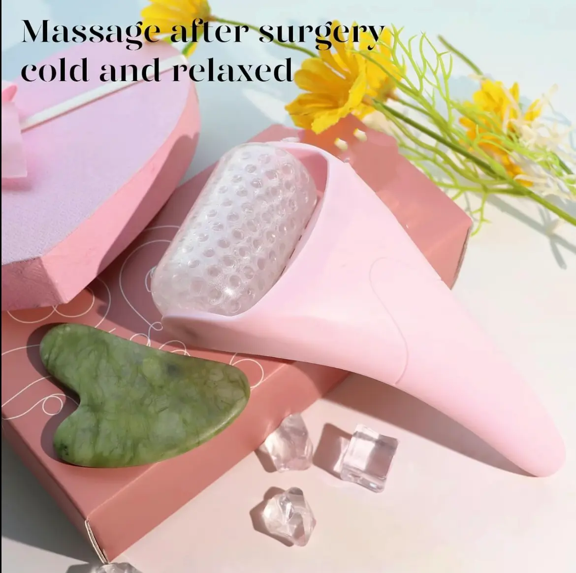 ice roller and gua sha face massage tools Relieves Migraines, Skin Care Tools, Self Care Gift for Women Pink Relaxation