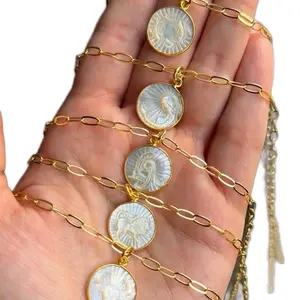 Zodiac Mother of Pearl Necklace, 18 in. Chain, Brass over Gold Fill, 15 mm Pendant Exquisite Jewelry Gift Fashionable Jewelry Accessories