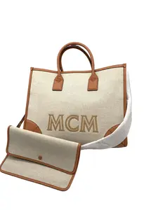 Pre-owned MCM Embroidered Logo Cowhide Trim Dual Carry Handbag/EE06115126/5126