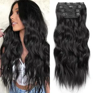 24inch Clip-in Hair Extensions Synthetic Long Wavy 4PCS Thick Hairpieces Double Weft Natural Hair Extensions for Women