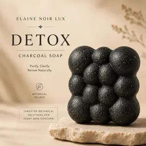 Elaine Noir Lux Black Turmeric, Charcoal & Clary Sage Soap - Acne-Treating Moisturizer Cleanser for Skincare Routines