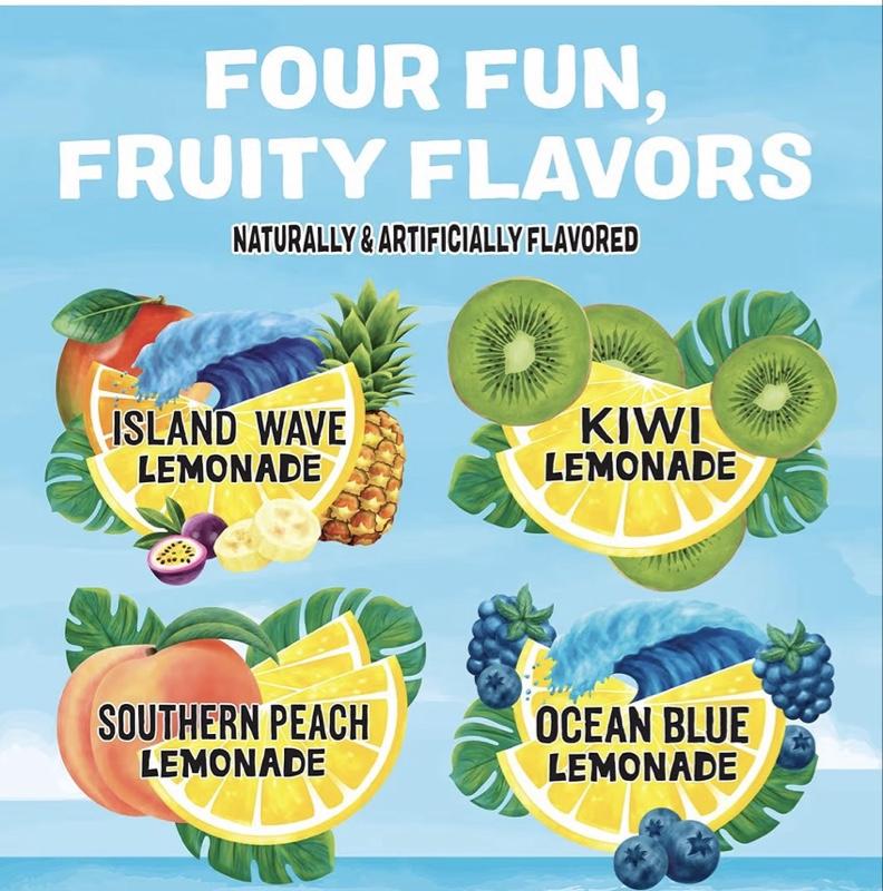 Calypso Singles To Go! Drink Mix Variety Pack – Lemonade On-the-Go Powdered Drink Mix Packets – Low Calorie Water Enhancer – Island Wave, Kiwi, Southern Peach, Ocean Blue Lemonade, 30 Count