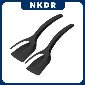NKDR 2-in-1 Non Stick Silicone Egg Flipper and Tongs, Heatproof Kitchen Spatula with Professional Grip, Essential Cooking Utensil for Pancakes, Omelets, Two-In-One