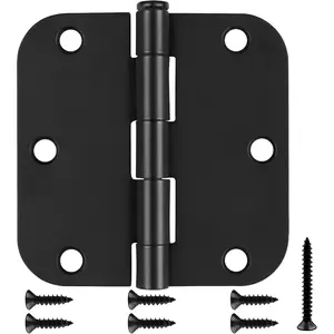 30 Pack Matte Black Door Hinges, 3.5 x 3.5 Inch, 5/8" Radius Rounded Interior Hinges, 6 Holes, Modern/Industrial Style, Iron Material