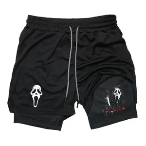 Scream Ghostface Horror Graphic Sweat Shorts for Men Drawstring Athletic Shorts Streetwear Summer Outfits Men Shorts Guys Gifts