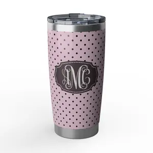 Pink Polka Dot Black 20oz Tumbler, Personalized Monogram Coquette Bow Travel Mug, Cute Girly Aesthetic Cup, Insulated Stainless Steel Coffee Mug, Custom Pink Tumblr Gift for Her