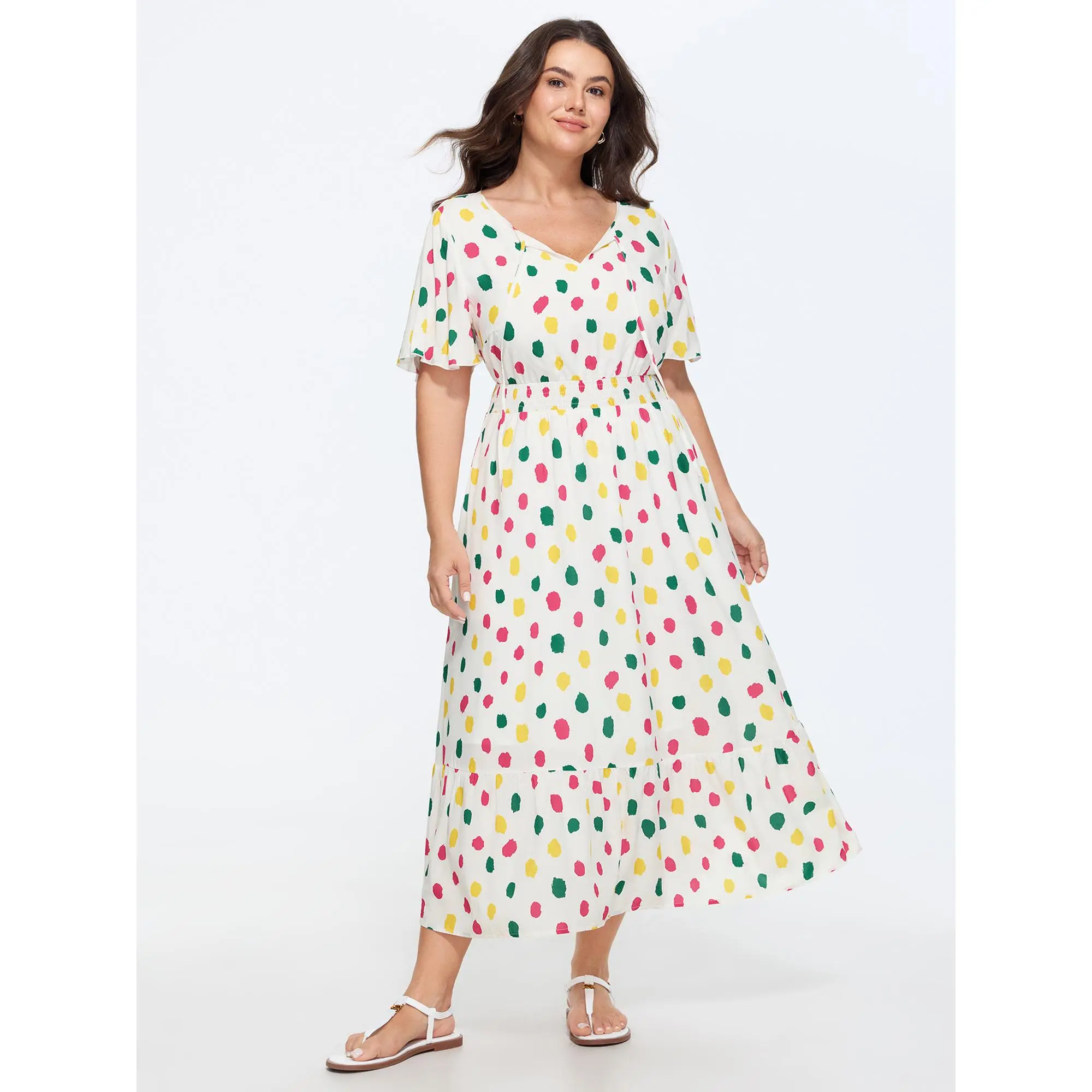 BloomChic Women's Plus Size Fit Flutter Sleeve Casual Maxi Dress - Smooth Rayon, Smocked Waist, Short Sleeves, Pockets, Colorful Print, Flutter Sleeve Casual Dresses
