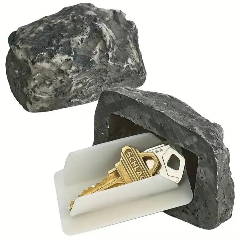 Simulation Creative Stone Key Storage Box - 1 Count Anti-Lost Key Storage Box with Lid, Dustproof, Irregular Shape, PP Material Organiser