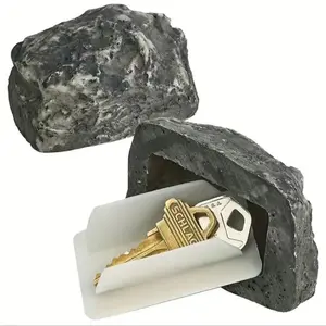 Simulation Creative Stone Key Storage Box - 1 Count Anti-Lost Key Storage Box with Lid, Dustproof, Irregular Shape, PP Material Organiser