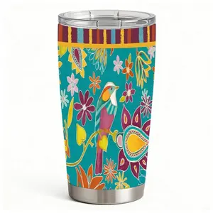 20oz Teal Turquoise Tropical Bird Floral Paisley Stainless Steel Tumbler， Tumbler with Lid Double Wall Vacuum Insulated Travel Mug