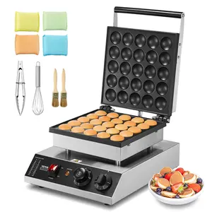 VEVOR Mini Dutch Pancake Maker,  , 25PCS 43mm Diameter Dorayaki Baker Machine, 1700W Commercial Electric Poffertjes Grill, Non-stick Stainless Steel, Temp & Time Control, for Home Kitchen Restaurant