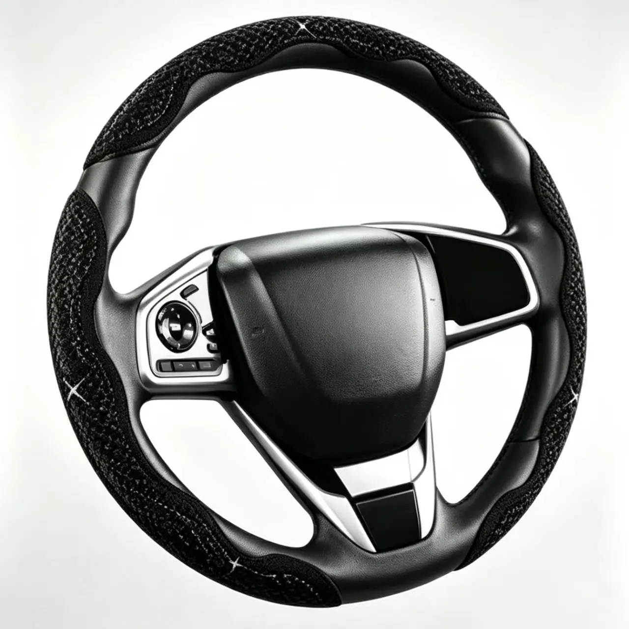 Luxury Rhinestone-Adorned Steering Wheel Cover, Automotive Car Accessories with Sparkling Black Accents, Enhanced Grip & All-Season Universal Fit, Car Steering Wheel Insert Accessories for Interior Upgrade, Auto Parts Accessories Unisex Gift, Accessories