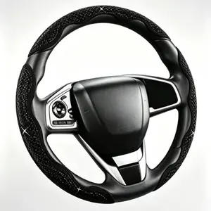 Luxury Rhinestone-Adorned Steering Wheel Cover, Automotive Car Accessories with Sparkling Black Accents, Enhanced Grip & All-Season Universal Fit, Car Steering Wheel Insert Accessories for Interior Upgrade, Auto Parts Accessories Unisex Gift