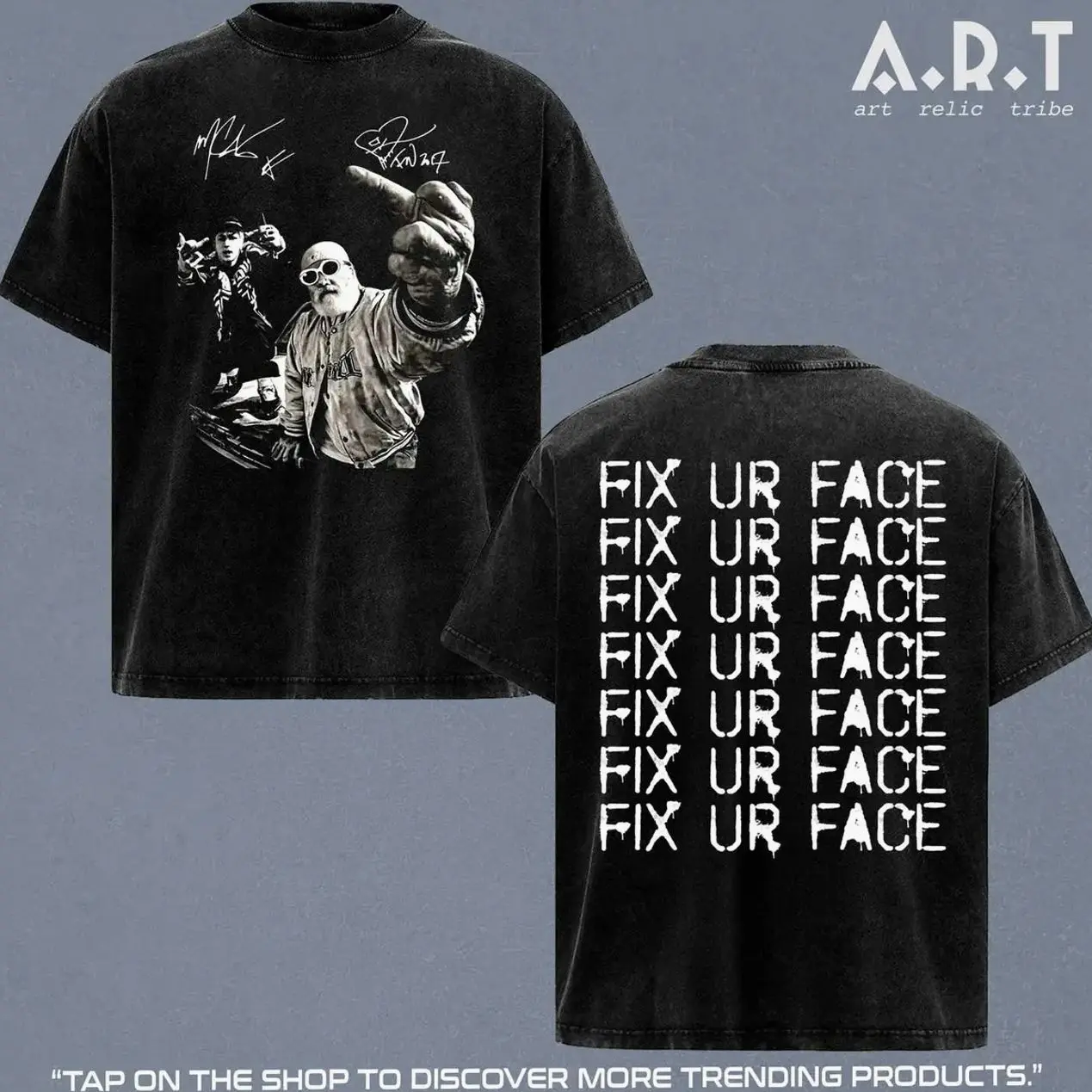 MG Kelly x Fred Durst "Fix Ur Face" T-Shirt Washed, Rap Rock Graphic T Shirt Wash, Oversized Streetwear Punk Grunge Unisex Cotton Tee Shirt, Oversized Heavyweight Cotton TShirt, Urban Hip Hop Fan Top Outfit, Gifts for him Gift for Fan ZBC