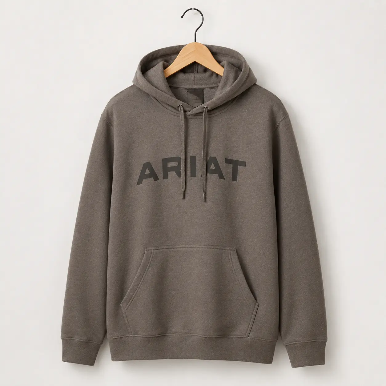 Menswear Ariat Logo Hoodie - Grey Heather Western Pullover Sweatshirt, Casual Cowboy Outdoor Graphic Hoodie