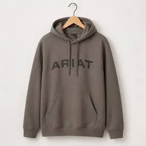 Menswear Ariat Logo Hoodie - Grey Heather Western Pullover Sweatshirt, Casual Cowboy Outdoor Graphic Hoodie