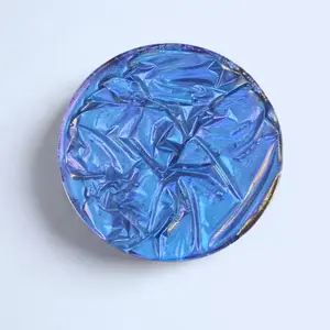 Handmade Iridescent Resin Coaster with Crinkled Texture Purple Blue Finish Unique Decorative Tableware for Dining and Serving